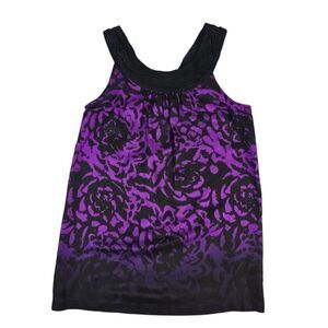 Kensie Purple and Black Abstract Tank Top with Silky Sheen